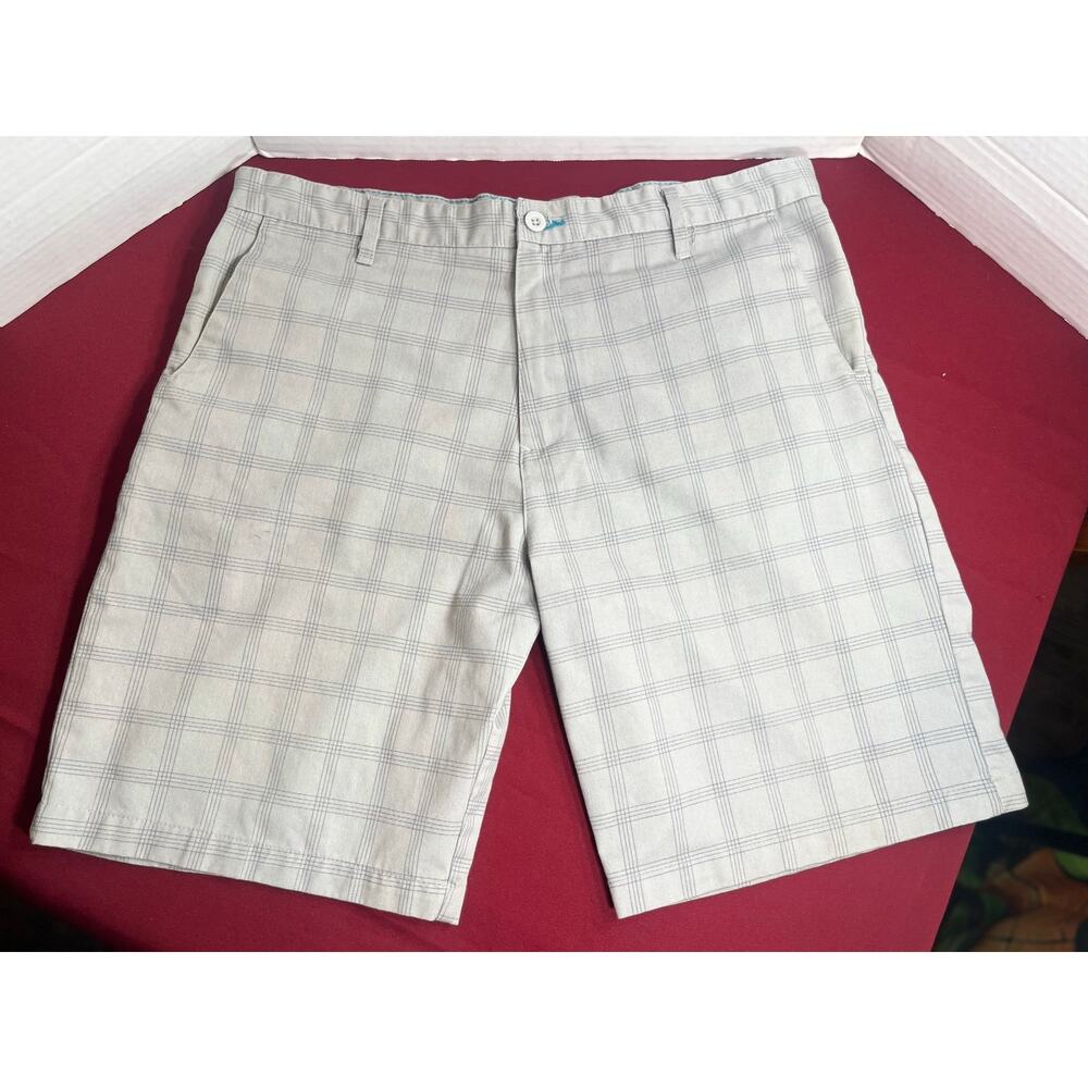 Burnside Men's Plaid Woven CVS Shorts‎ Size 36 Gray/Teal Flat Front Golf EUC